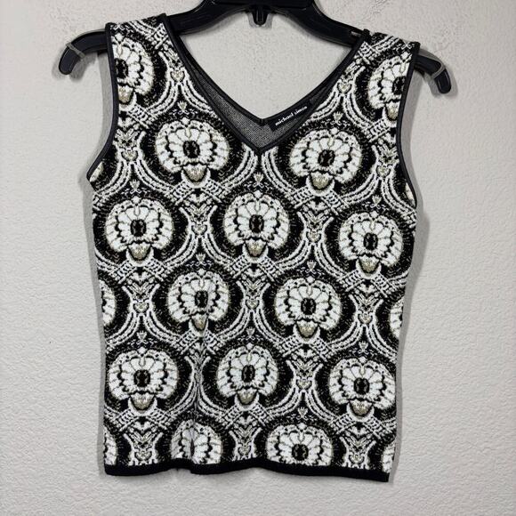 Michael Simon Tops - Michael Simon Petite Small Metallic Sweater Tank Black White Geometric Print